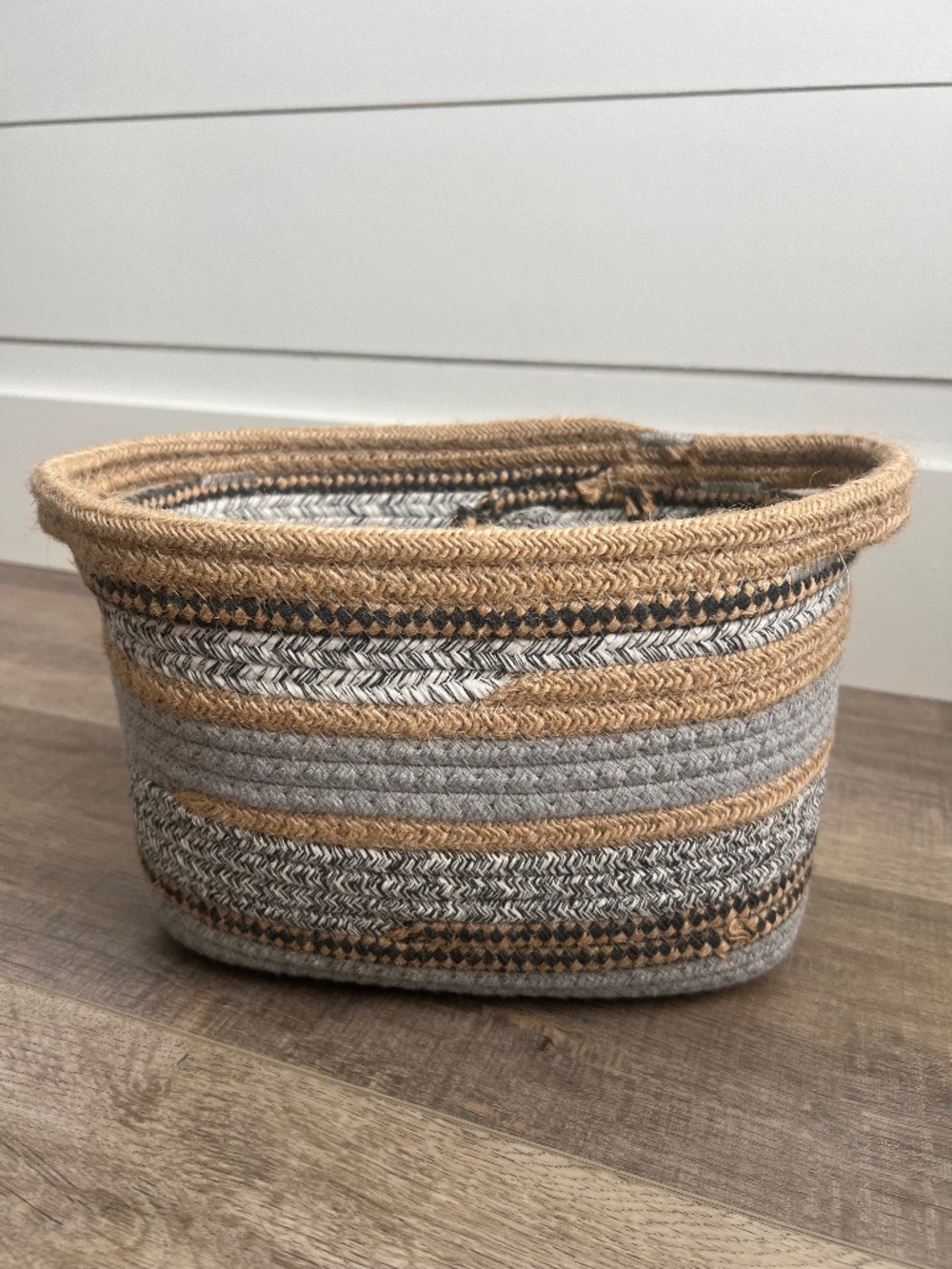 NWT Woven Storage Basket w/ Handles | Neutral Blue Gray Natural